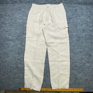 Tommy Bahama Mens 100% Linen Cargo Pants Beige Cream Relaxed Straight Size L